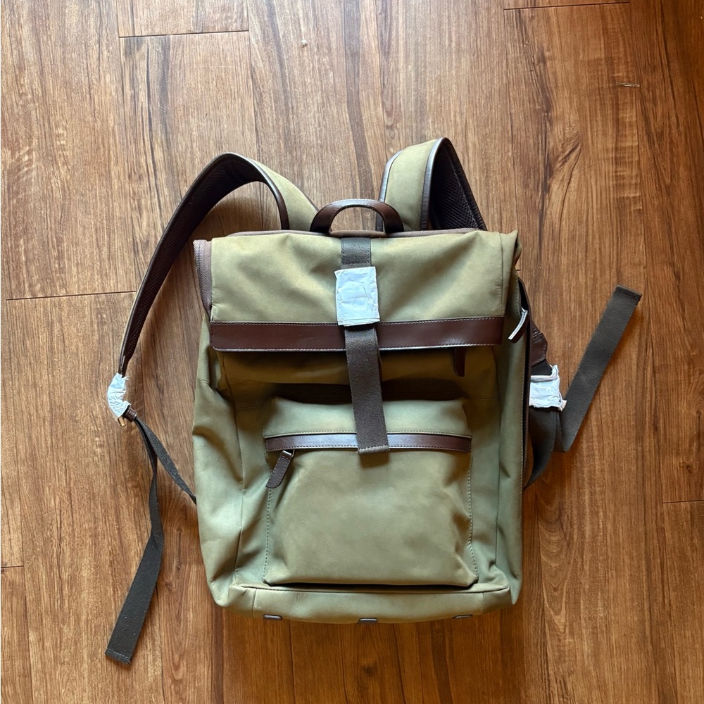 Carl Frederik Cityhopper Olive Green Roll-Top Backpack with Brown Leather Trim
